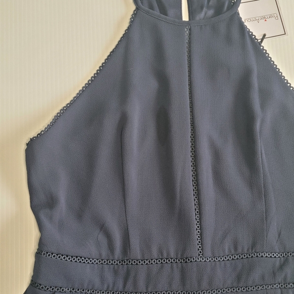 NWT Premier Amour Blue Halter-neck Keyhole Back Romper with Pockets, Sz. 14 - Picture 3 of 6